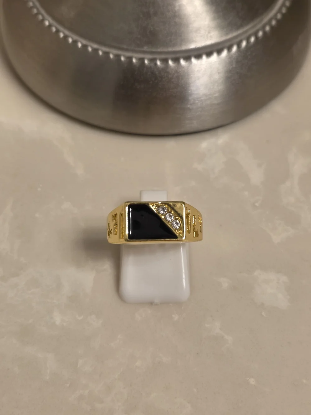 Men's Gold and Onyx CZ Statement Ring Size 8